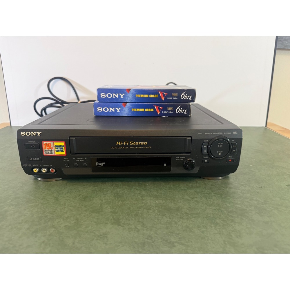 Sony SLV-N60 Hi-Fi Stereo VCR Video Cassette Recorder Black with 2 VHS Tapes